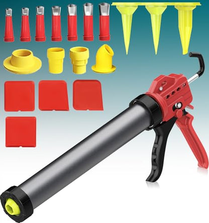 20 oz Sausage Caulk Gun, One-Touch Drip-Free | Effortless & Professional Design with Heavy-Duty Metal Body, 18:1 Thrust Ratio | for 20 oz Sausage Packs - color: 4- Mixpro Orange
