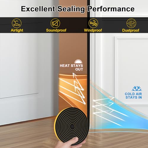 Foam Tape Weather Stripping, 1/2 in x 1/2 in x 6.5Ft Black Self Adhesive Weather Strips, Tool-Free for Tiny Local Medium Gap Sealing - color: Black, size: 1/2 In x 1/2 In x 6.5Ft