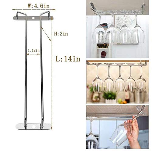 14-Inch Wine Glass Rack, Under Cabinet Wine Glass Holder Stainless Steel Chrome Finish Stemware Rack - Hanging Stemware Holder for Cabinet Kitchen Bar, Set of 4 - color: Silver Chrome, size: 14 Inch 4 Pack