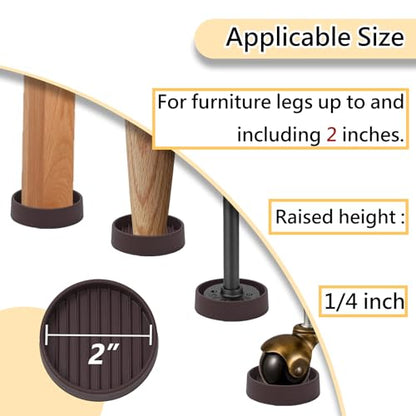 2x2 Round Rubber Furniture Caster Cups, Anti-Sliding Furniture Pads Bed Stopper Floor Protectors with Grip - Protect Any Flooring - size: 4 Pcs Brown