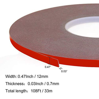 DGSL Double Sided Tape Heavy Duty - 0.47" x 108 FT, Waterproof Removable Adhesive Mounting Tape, Strong Double Stick Foam Tape for LED Strip Lights, Automotive, Home Office Decor, Black - size: 0.47 in X 108 Ft