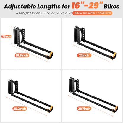 2 Pack Bike Wall Mount, Swivel Vertical No-Lift Bicycle Rack for Garage & Apartment Storage, 4 Sizes Adjustable Bike Wall Hanger Holds 77lbs, eBike MTB Road Bike Space-Saving Organizer