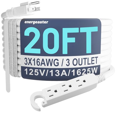 Energeaster 16/3 20Ft 3 Outlet Extension Cord Indoor, Outdoor White Extension Cords with Multiple Outlets Waterproof, 3 Prong with Multi Outlet 13A 1625W 16AWG, ETL Listed - color: White, size: 20FT