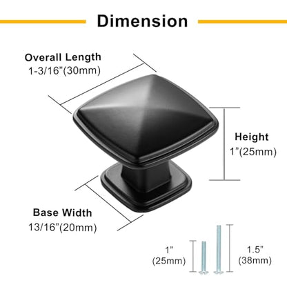 Matte Black Cabinet Knobs Black Drawer Knobs, 10 Pack 1-1/4 Inch, 1990 Square Single Hole Cabinet Pulls for Kitchen Cabinets Drawers Bedroom Dresser Cupboard Bathroom Vanity - color: Matte Black, size: 1-1/4 Inches, style: 10 Pack Square Knob