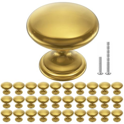 POZEAN Cabinet Knobs Brushed Nickel 20 Pack Cabinet Handles Drawer Knobs Solid Knobs Brass with Screws for Dresser Drawer Cabinet Cupboard - Modern Kitchen, Bedroom and Bathroom Hardware,Brass - color: Brass, size: 20 Pack