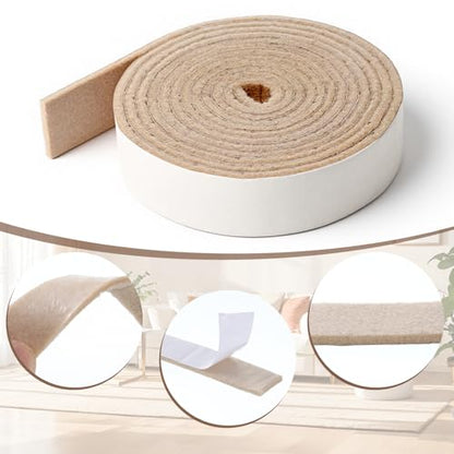 Felt Strips with Adhesive Backing, 4 Rolls 1/2 x 60 Inch Felt Tape Heavy Duty Furniture Pads for Protecting Hardwood Floors, Table Bases, Bookcases, Cabinets, Vases