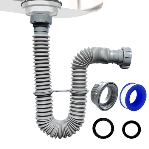 VIVIDA Sink Drain Pipe P Trap 1-1/2", Expandable Flexible Drain Pipe, 11"-31.5" Sink P Trap Kit for Kitchen, Bathroom, Restroom, 1-1/4" Adapter Included, Gray, 1 PACK - color: Gray, size: 11" to 31.5"