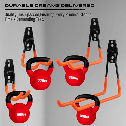 15-Piece Garage Wall Hooks with 3 Extension Straps, Orange Heavy Duty Tool Storage Rack for Ladder, Bike, Shovel, Garden Tools, Metal Wall Mount Organizer Set - style: 15-Pack Hooks + 3 Straps（orange）