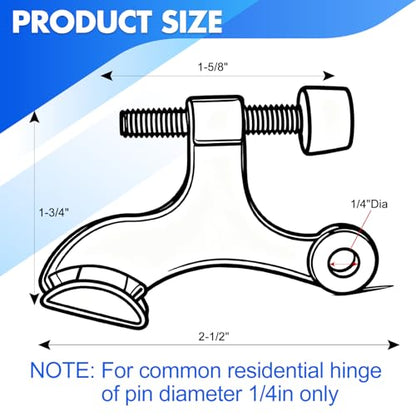 Azureal Door Stopper Hinge 3P, Adjustable Heavy Duty Hinge Door Stopper, 2-1/2" x 1-3/4'' Hinge Pin Door Stop with White Rubber Bumper Tips, Satin Nickel