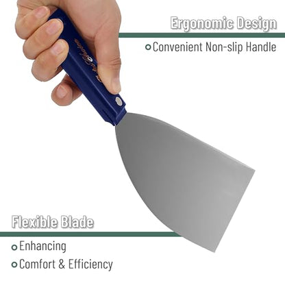 Bates- Putty Knife, 6-Inch, Carbon Steel, Flexible, Metal Scraper, Spackle Knife, Drywall Spackle, Metal Paint Scraper Tool, Putty Knife Scraper, Wall Scraper - color: Navy Blue, size: 6 Inch