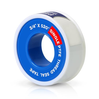 Supply Giant Plumbers PTFE Tape 3/4" W x 520" L Pipe Thread Tape, High Density Thread Sealant Tape Water Seal Plumbing Tape for Shower Head, Pipes, Gas Lines, Leak Prevention - size: 520", style: Pack of 1