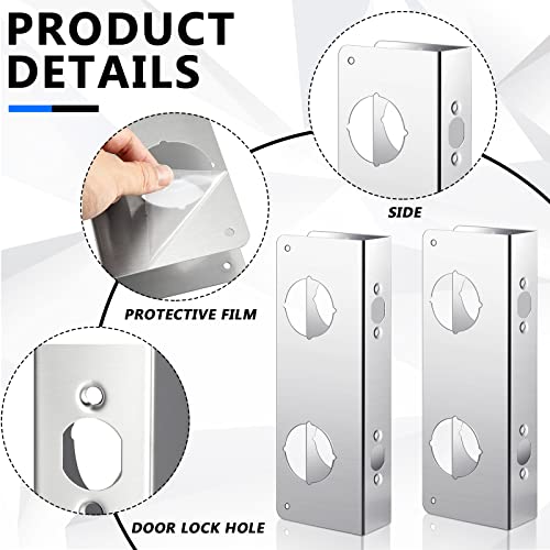 Leinuosen Door Reinforcement Plate for 1-3/4" Thick Doors, Stainless Steel Reinforce and Repair Doors Silver Latch Deadbolt Cover Jamb Plate, 2 Hole, Add Extra Security to Your Home(4 Pack)