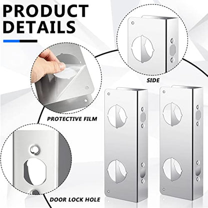 Leinuosen Door Reinforcement Plate for 1-3/4" Thick Doors, Stainless Steel Reinforce and Repair Doors Silver Latch Deadbolt Cover Jamb Plate, 2 Hole, Add Extra Security to Your Home(4 Pack)