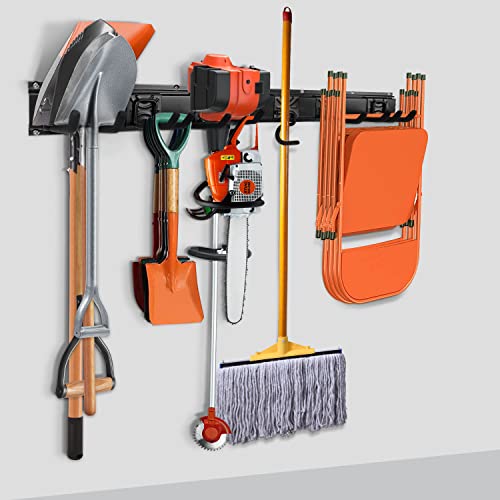Tool Rack Kits, Garage Wall Organization Hanger with 1 Mop Hook and two 8-inch Multi-Purpose Hooks, Garden Yard Shovels Rakes for String Hedge Trimmer Brooms Hoses Folding Chairs ladders, and More - size: 17 in Rack With 3 Hooks