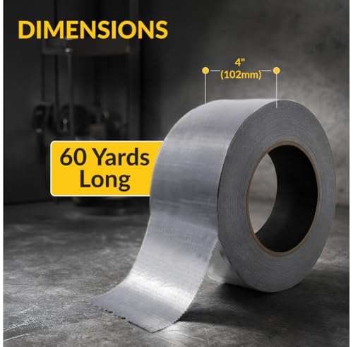 Brixwell Duct Tape Heavy Duty 4 Inch x 60 Yards Gray, Waterproof Adhesive Roll with Reinforced Cotton Mesh Backing, Professional Grade for Indoor Outdoor Repairs, Sealing, Bundling, Packaging Use - size: 4" x 60 yards