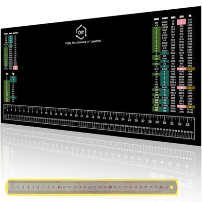 Workbench Mat, 35.5" X 16" DIY Silicone Rubber Large Work Bench Table Hobby Neoprene Tool Mat Pad Ruler Set with SAE/Metric Ruler Standard Metric Conversion Charts