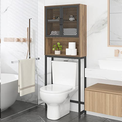 Launica Bathroom Organizer Over Toilet, Over The Toilet Storage Cabinet, Wood Metal Bathroom Space Saver Stand Behind Toilet, Industrial Freestanding Rack Above Toilet with Shelf, Rustic Oak - color: Rustic Oak