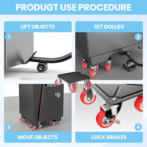 Upgrade 3474LBS Heavy Duty Furniture Dolly & Movers, 6.5" Carbon Steel Panel with 5 360° Rotatable Rubber Universal Wheels, Includes Non-Slip Sliders & Lifter Tool for Moving Pianos, Sofa, Appliances - color: Black(upgrade)