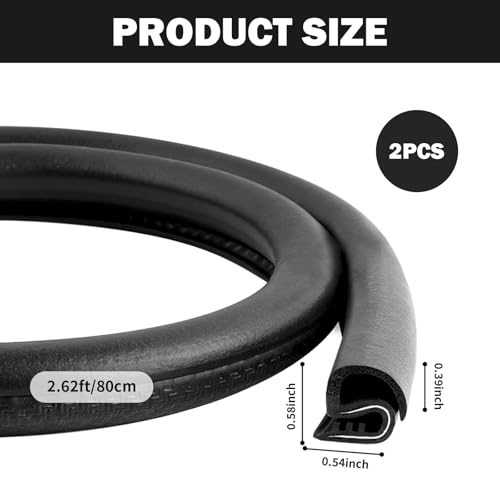 2.62Ft Car Door Weather Stripping, 2PCS Thickened Rubber Edge Trim with U-Shaped Metal Clips for Noise Reduction, Push-in Car Door Seal Strip, Black - color: 2.62Ft