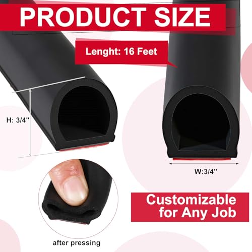 Pangda 16Ft D Shape Rubber Weather Stripping Foam Self-Adhesive EPDM Door Seal Strip for Noise Reduction Waterproof Dustproof for Cars Boats Truck RVs Windows Doors (3/4" W × 3/4" H) - size: 16ft L, style: 3/4" W × 3/4" H