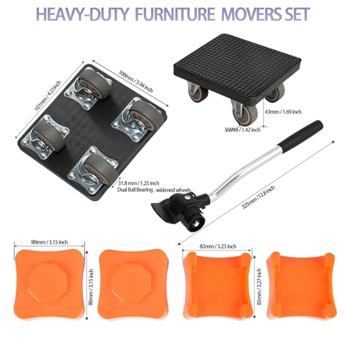 New Upgrade Furniture Sliders Furniture Movers with 4 Wheels, Furniture Lift Mover Tool Set with 360° Rotatable, Furniture Dolly for Moving Heavy Duty Sofa, Bed, Maximum Load 1100LBS