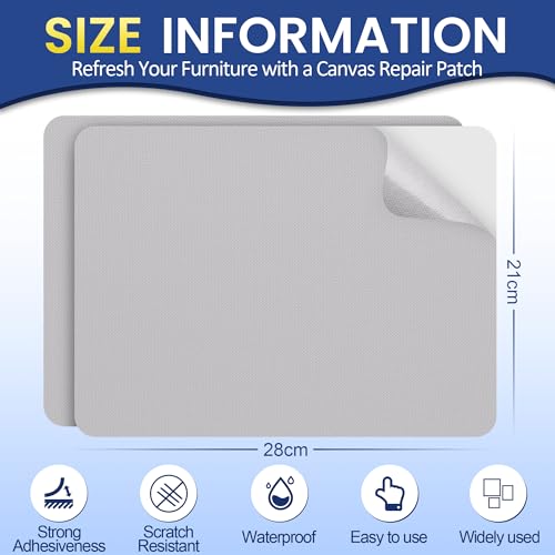 Self-Adhesive Canvas Repair Tape, 8.3" x 11" Waterproof Canvas Repair Patch, Fabric Patch Repairs Kit for Furniture, Tents, Sunbrellas, Boat Covers Awnings, Couches, Clothes, Bags Light Grey - color: Light Grey, size: 8.3" x 11"