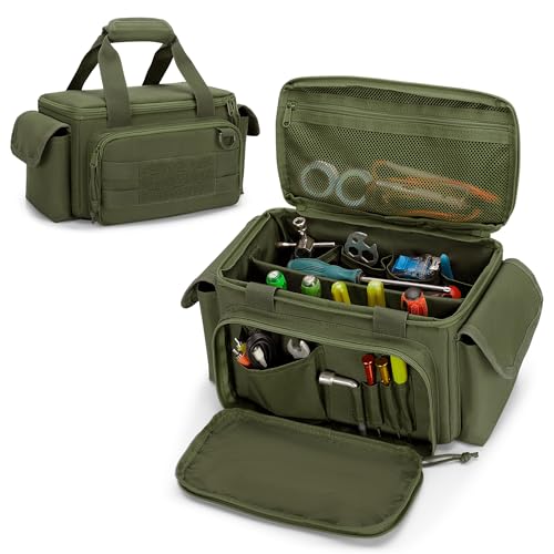 Rexmica Small Tool Bag with Anti-friction and Thick Padded Bottom, Tool Storage Organizer for Men, Tactical Range Bag, Multi-functional Work Bag for Repairman, Electrician, Carpenters (Green) - color: Green