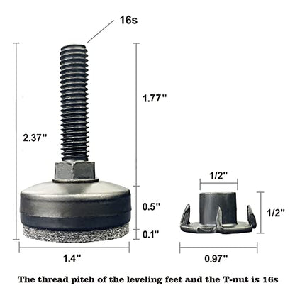 TWIG 8 Pack Adjustable Leveling Feet Furniture Levelers Table Feet Heavy Duty Leg Levelers for Cabinets Sofa Tables Chairs(Support 1320LBs, T-Nut Kit 3/8-16 Thread, Large Base,Black) - color: 8 Sets