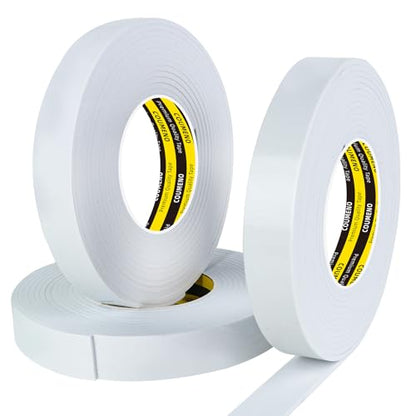 3 Pack Single-Sided Adhesive White Foam Tape, Single-Sided Sealing Strip Foam Pad Sponge Tape Window Weatherproof, Self-Adhesive Insulation Sealing Tape (White) 0.98inX16.4FT - color: White, size: 0.98inx16.4ftx3pack