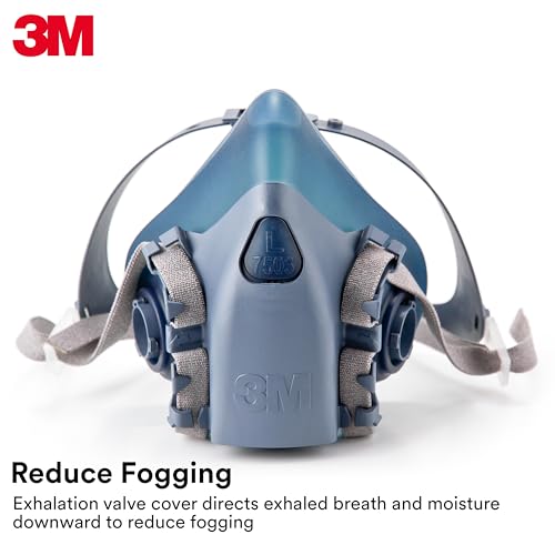 3M Reusable Respirator Half Facepiece 7503, NIOSH, 3M Cool Flow Valve, Dual Airline Supplied Air Compatible, Integrated Dropdown Suspension, Bayonet Connections, For Chemical Handling, Painting, Large - size: Large