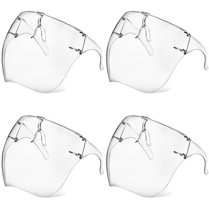 4 Pack Face Shield with Glasses, Face Mask Shield Anti-Fog Clear Ultra Clear Reusable Protective Plastic Face Shield Mask Droplet Splash Guard for Women Men Kids