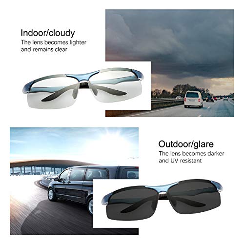YIMI Men Photochromic Polarized Sports Sunglasses Cycling Fishing Driving Glasses UV Protection Eyeglasses Anti Glare Eyewear - color: 8003 Blue