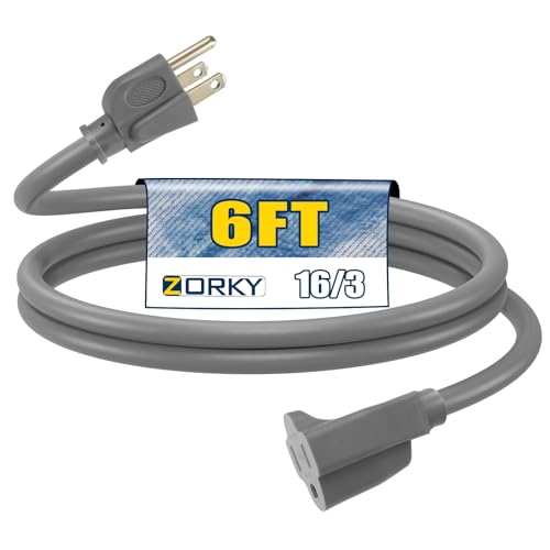 6ft Outdoor Extension Cord for Christmas Decorations - 16/3 Heavy Duty SJTW Waterproof Gray Electrical Cable with 3 Prong Grounded Plug for Safety, Great for Lawn and Major Appliances - color: Gray, size: 6ft