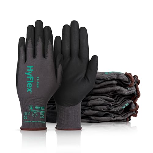 Ansell HyFlex Multi-Purpose Touchscreen Work Gloves with Aerofit Precision Comfort Technology - color: Dark Grey, size: Size 6 (XS), style: 12 Pairs
