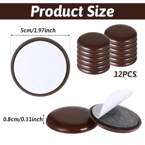 12Pcs Furniture Sliders for Carpeted Floors, 2-inch Stick Furniture Movers Self Adhesive Chair Gliders for Easy Moving on Carpet and Hardwood Floors(Coffee)