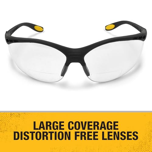 DEWALT DPG59 Reinforcer Rx-Bifocal High Performance Protective Eyeware with Rubber Temples and Protective Eyeglass Sleeve - Clear Lens, 3.0 Diopter - size: Rx-bifocal 3.0