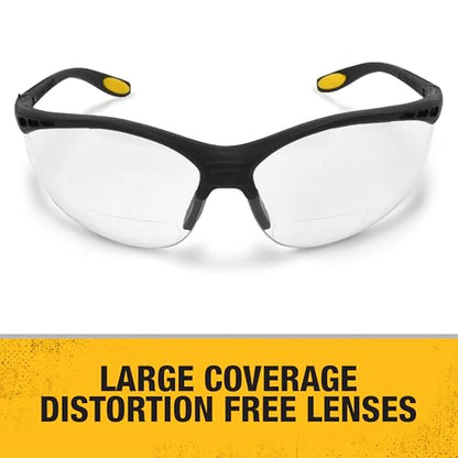DEWALT DPG59 Reinforcer Rx-Bifocal High Performance Protective Eyeware with Rubber Temples and Protective Eyeglass Sleeve - Clear Lens, 3.0 Diopter - size: Rx-bifocal 3.0