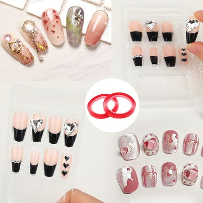 2 Rolls Nail Art Tape, 98FT Double Sided Tape Nails, Waterproof Removable Traceless Clear Mounting Tape, Press on Nail Supplies for Nail Tips Colors Designs Showcase