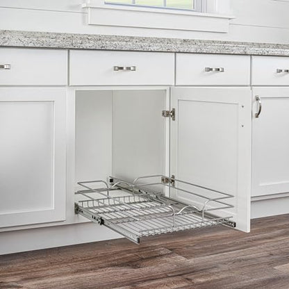 Rev-A-Shelf Kitchen Cabinet Pullout Shelf and Drawer Organizer Slide Out Pantry Storage Basket in Multiple Sizes, 18 x 20 In, 5WB1-1820CR-1 - size: 18" W X 20"d, style: Single Tier