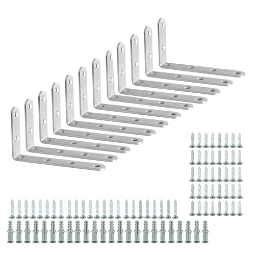 Alise 12 Pcs Floating Shelf Brackets,Heavy Duty L Bracket Corner Brace,5'' x 3'' Stainless Steel Corner Joint Angle Bracket for Hanging Support Shelves Support DIY,Brushed Finish - color: Brushed Nickel, size: (12P) 5x3x0.72 inch