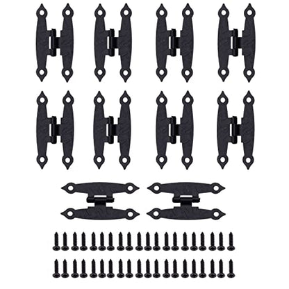 Yetaha10PCS Black H Cabinet Hinges, Antique Decorative Metal Hinge for Doors Windows Kitchen Furniture Cupboard Wardrobe Wooden Boxes, with Mounting Screws
