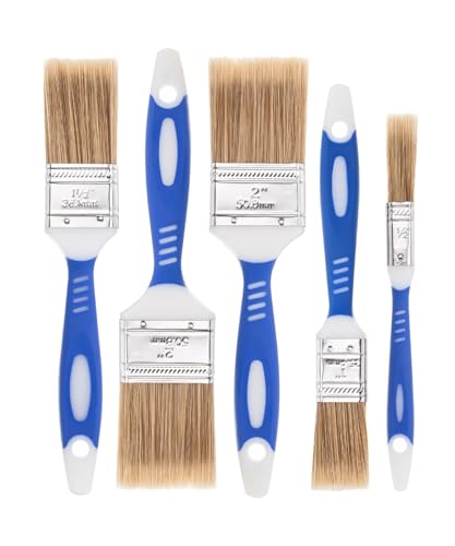Bates- Paint Brushes for Walls, 0.5", 1", 1.5" & 2", 5 Pack, Synthetic Bristle, Shatterproof Handle, Stain Brush, Furniture Paint Brush, Wall Paint Brushes for Painting Walls, Painting Brush