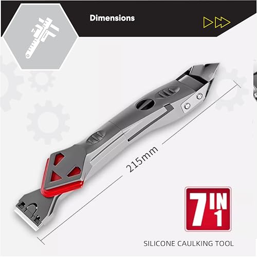 Caulking Silicone Smother Remover Tool, 7-in-1 kit Scraper, Silicone Smoother, Rubber Shovel, 5 Pads, Sickle, 4 Blades. Stainless Steel Nozzle applicator, Tile Grout Caulk Removal Set I Red - color: Red