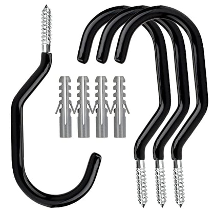 Febwind 4 Pack Heavy Duty Bike Hooks - Screw in Bike Hangers for Garage Ceiling and Wall - Bicycle Storage and Hanging Wall Mount Hanger Black