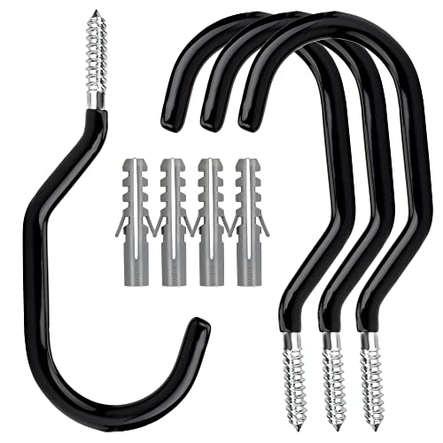 Febwind 4 Pack Heavy Duty Bike Hooks - Screw in Bike Hangers for Garage Ceiling and Wall - Bicycle Storage and Hanging Wall Mount Hanger Black