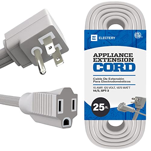 25 Ft Extension Cord 14/3 Heavy Duty Indoor Power Cable, ETL Listed, 3-Prong Grounded Plug, Gray, 1875 Watts 125V 15 Amps, Durable Flexible Cord for Major Appliances, Home & Office - size: 25 Ft