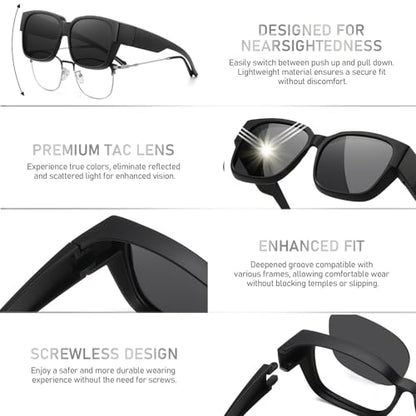 HAOLOTA Polarized Fit Over Glasses Sunglasses for Men Women,UV400 Protection Wrap Around Shades for Driving & Outdoor - color: A01 Black/Grey + Black/Grey + Black/Grey