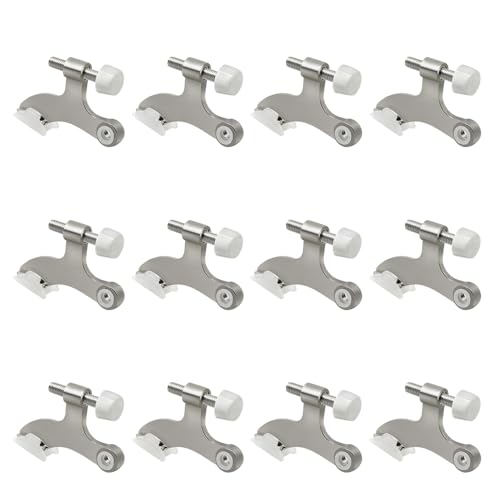 12 Pack Hinge Pin Brushed Nickel Door Stopper, Adjustable Heavy Duty Hinge Pin Door Stop with Rubber Bumper Tips - color: Brushed Nickel, size: 12