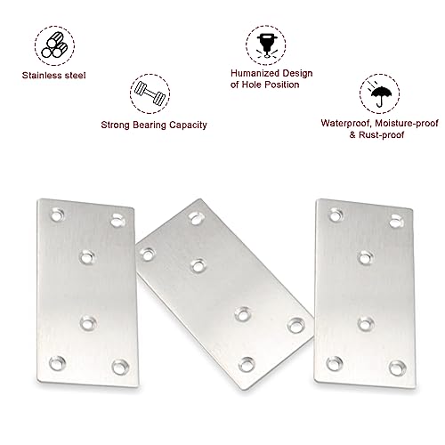 50PCS Flat Mending Plates,3-1/8''304 Heavy Duty Stainless Steel Straight Mending Joining Plates, Metal Straight Brace for Shelves,Cabinet,Furniture Corner Repair Fixing-Silver,3.15X1.57X0.08IN - size: 3.15X1.57X0.08IN