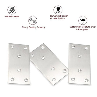 50PCS Flat Mending Plates,3-1/8''304 Heavy Duty Stainless Steel Straight Mending Joining Plates, Metal Straight Brace for Shelves,Cabinet,Furniture Corner Repair Fixing-Silver,3.15X1.57X0.08IN - size: 3.15X1.57X0.08IN